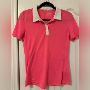 Adidas golf shirt - pink with floral trim, size S